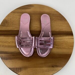 Womens Fendi Baguette Pink Metallic Leather Casual Slide Sandals Size EU 39 GUC
